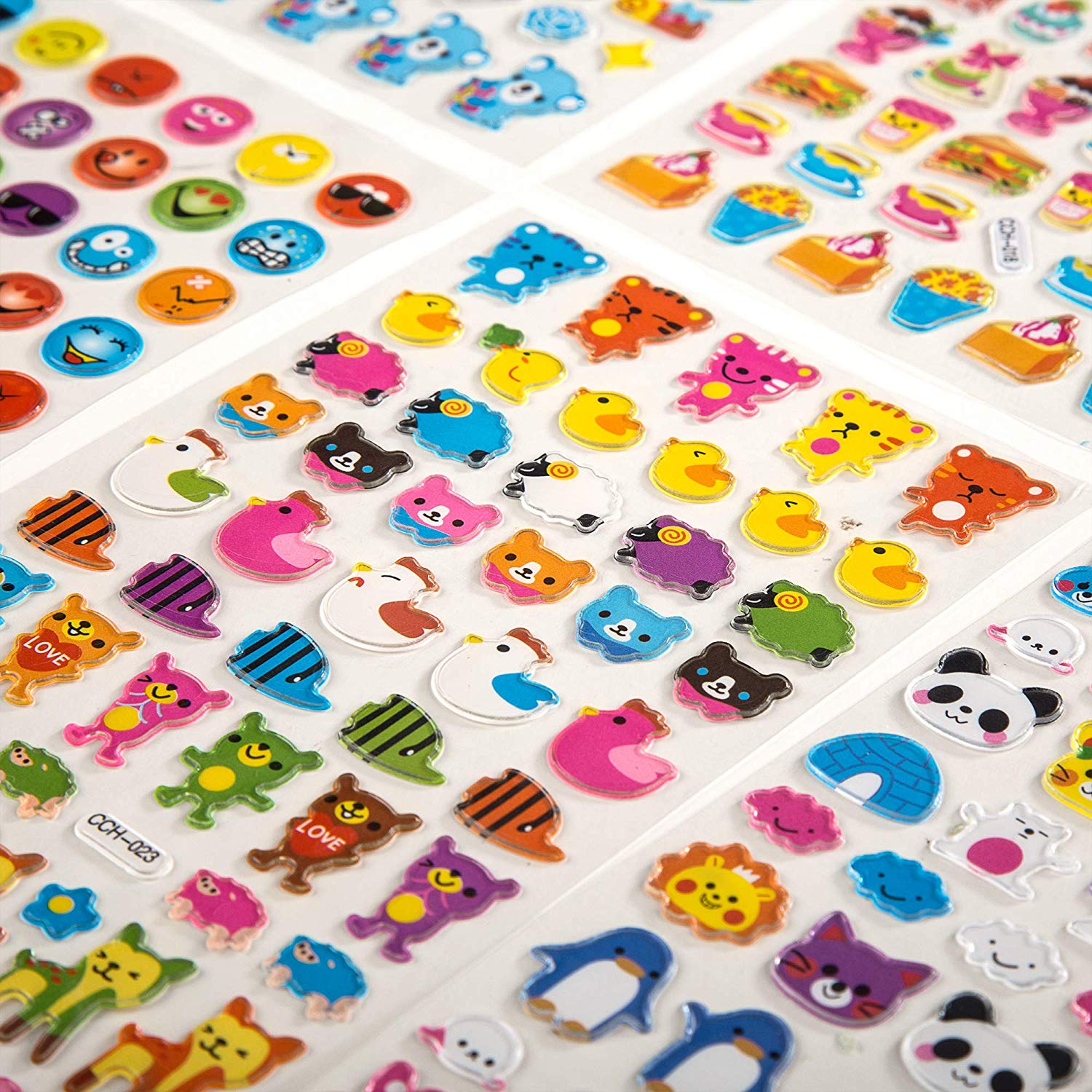 Motiv Sticker 3D Aufkleber [800 Stück] Motive für Kinder – Smileys, Tiere, Blumen, Essen, etc.